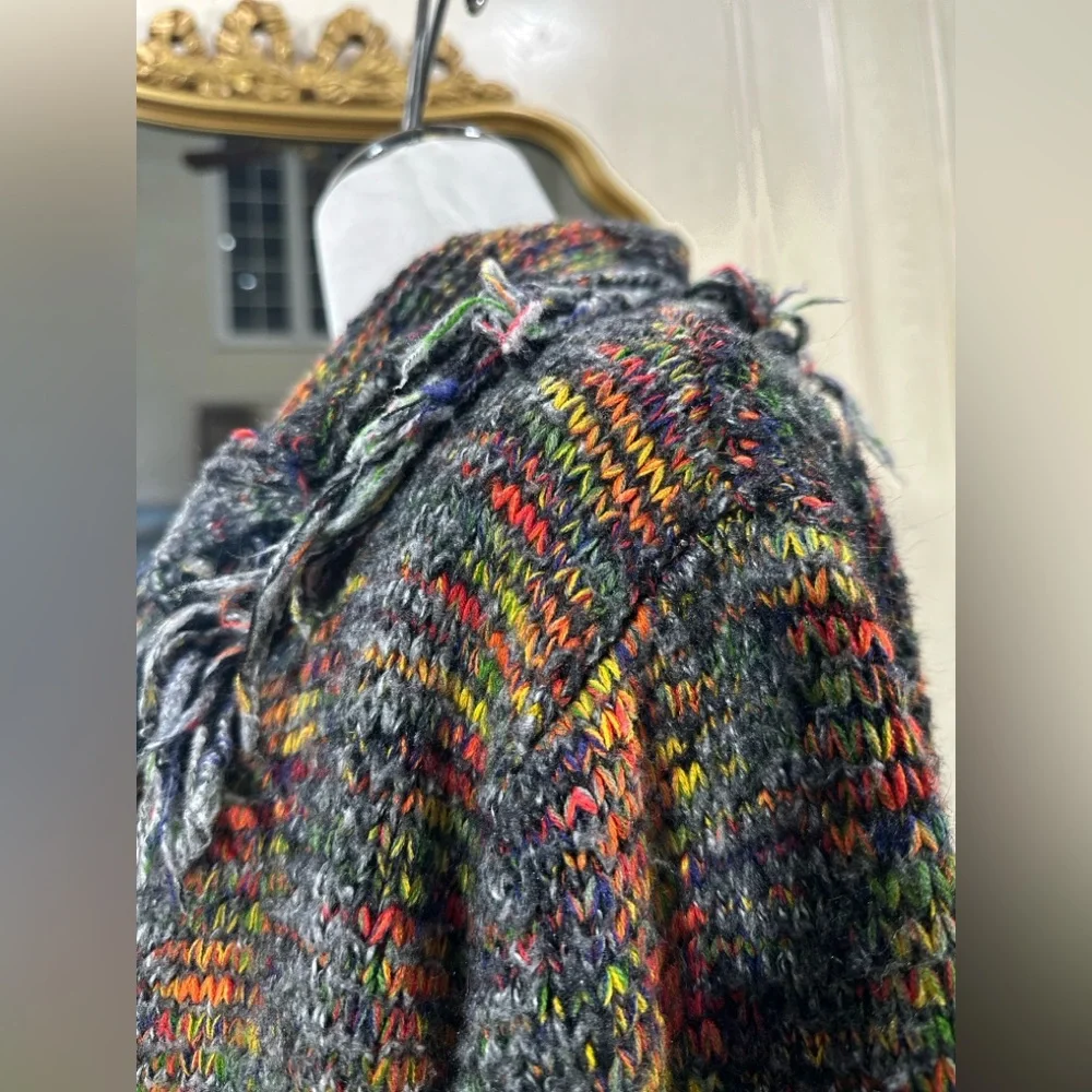 Esqualo Multicolor Knit Fringe Open Front Cardigan Sweater‎ Pockets M - Picture 5 of 12